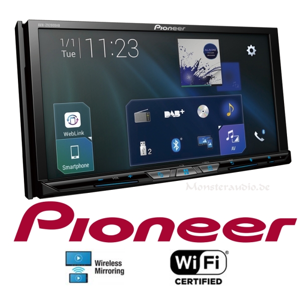 Pioneer AVH-Z9200DAB 2-DIN DVD Autoradio mit wireless mirroring Android Auto Apple CarPlay Touchmonitor DAB+ AVHZ9200DAB